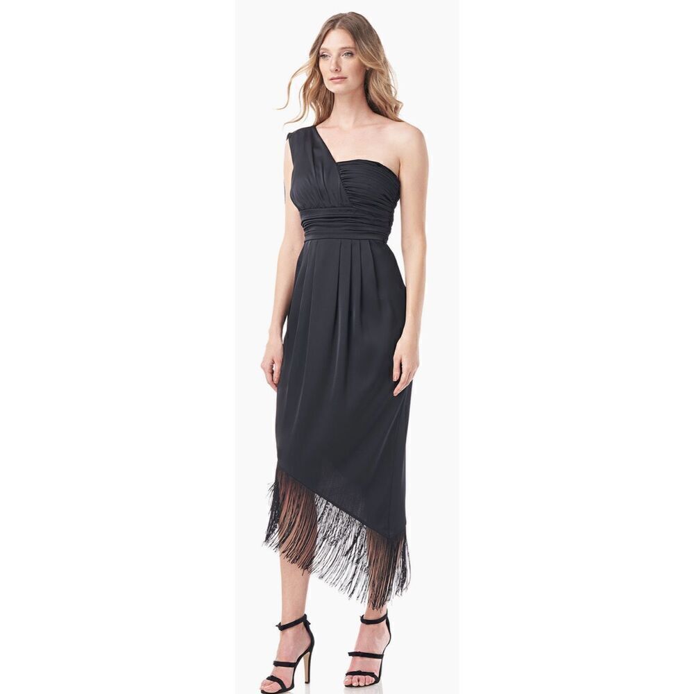 Kay Unger MARTINE FRINGE DRESS in Black NWT Size 10